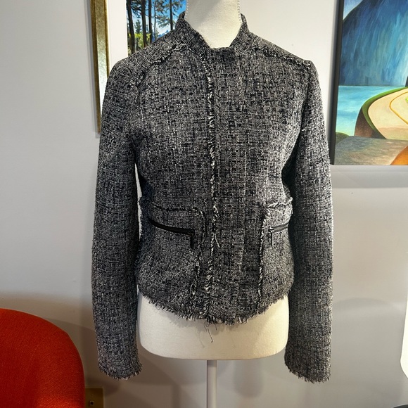 Banana Republic Navy & White Raw hem Tweed blazer/jacket size 6 - Picture 2 of 14